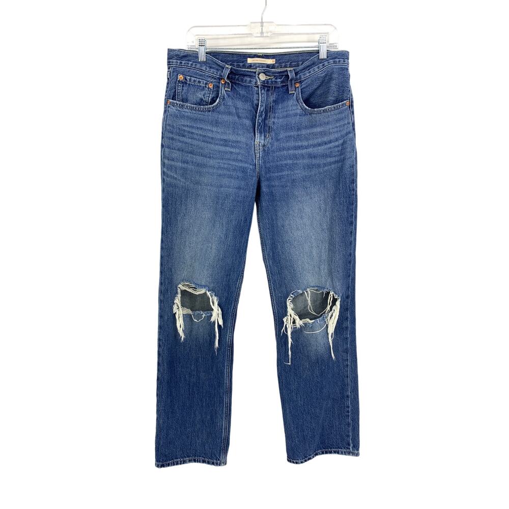 Levis Low Pro Straight Leg Jeans Womens Size 30 Distressed Medium Wash Denim